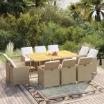 Set mobilier de grădină cu perne, 11 piese, bej, poliratan GartenMobel Dekor