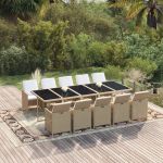Set mobilier de grădină cu perne, 11 piese, bej, poliratan GartenMobel Dekor