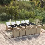 Set mobilier de grădină cu perne, 11 piese, bej, poliratan GartenMobel Dekor