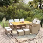 Set mobilier de grădină cu perne, 11 piese, bej, poliratan GartenMobel Dekor