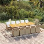 Set mobilier de grădină cu perne, 11 piese, bej, poliratan GartenMobel Dekor
