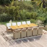 Set mobilier de grădină cu perne, 11 piese, bej, poliratan GartenMobel Dekor
