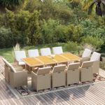 Set mobilier de grădină cu perne, 13 piese, bej, poliratan GartenMobel Dekor