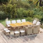 Set mobilier de grădină cu perne, 13 piese, bej, poliratan GartenMobel Dekor