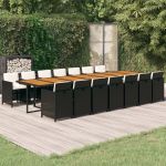 Set mobilier de grădină cu perne, 15 piese, negru, poliratan GartenMobel Dekor