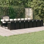 Set mobilier de grădină cu perne, 17 piese, negru, poliratan GartenMobel Dekor