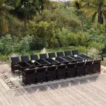 Set mobilier de grădină cu perne, 17 piese, negru, poliratan GartenMobel Dekor