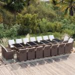 Set mobilier de grădină cu perne, 19 piese, maro, poliratan GartenMobel Dekor