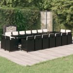 Set mobilier de grădină cu perne, 19 piese, negru, poliratan GartenMobel Dekor