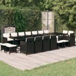 Set mobilier de grădină cu perne, 19 piese, negru, poliratan GartenMobel Dekor
