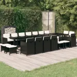 Set mobilier de grădină cu perne, 19 piese, negru, poliratan GartenMobel Dekor
