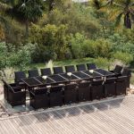 Set mobilier de grădină cu perne, 19 piese, negru, poliratan GartenMobel Dekor