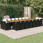 Set mobilier de grădină cu perne, 19 piese, negru, poliratan GartenMobel Dekor