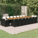 Set mobilier de grădină cu perne, 19 piese, negru, poliratan GartenMobel Dekor