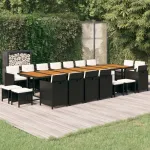 Set mobilier de grădină cu perne, 19 piese, negru, poliratan GartenMobel Dekor
