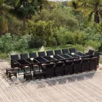 Set mobilier de grădină cu perne, 21 piese, negru, poliratan GartenMobel Dekor