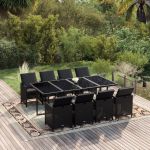Set mobilier de grădină cu perne, 9 piese, negru, poliratan GartenMobel Dekor