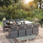 Set mobilier grădină cu perne, 9 piese, gri, poliratan GartenMobel Dekor