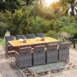 Set mobilier grădină cu perne, 9 piese, gri, poliratan GartenMobel Dekor