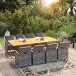 Set mobilier grădină cu perne, 9 piese, gri, poliratan GartenMobel Dekor