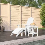 Scaun de grădină Adirondack cu masă și taburet, alb, HDPE GartenMobel Dekor