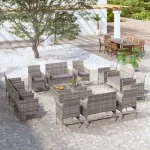 Set mobilier de grădină cu perne, 16 piese, gri, poliratan GartenMobel Dekor