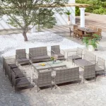 Set mobilier de grădină cu perne, 16 piese, gri, poliratan GartenMobel Dekor