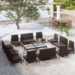 Set mobilier de grădină cu perne, 16 piese, negru, poliratan GartenMobel Dekor