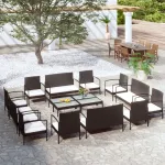 Set mobilier de grădină cu perne, 16 piese, negru, poliratan GartenMobel Dekor
