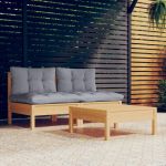 Set mobilier de grădină cu perne gri, 3 piese, lemn de pin GartenMobel Dekor