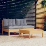 Set mobilier de grădină cu perne gri, 3 piese, lemn de pin GartenMobel Dekor