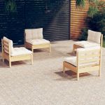 Set mobilier grădină cu perne, 4 piese, crem, lemn de pin GartenMobel Dekor