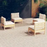 Set mobilier grădină cu perne, 4 piese, crem, lemn de pin GartenMobel Dekor