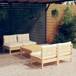 Set mobilier grădină cu perne crem, 5 piese, lemn de pin GartenMobel Dekor
