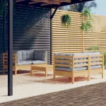 Set mobilier grădină cu perne gri, 5 piese, lemn masiv de pin GartenMobel Dekor