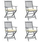 Scaune pliabile de exterior, cu perne, 4 buc. lemn masiv acacia GartenMobel Dekor