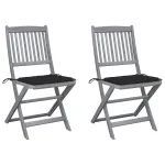 Scaune pliabile de exterior cu perne, 2 buc., lemn masiv acacia GartenMobel Dekor
