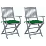 Scaune pliabile de exterior cu perne, 2 buc., lemn masiv acacia GartenMobel Dekor