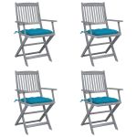 Scaune pliabile de exterior cu perne, 4 buc., lemn masiv acacia GartenMobel Dekor