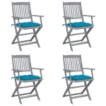 Scaune pliabile de exterior cu perne, 4 buc., lemn masiv acacia GartenMobel Dekor