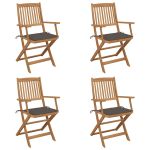 Scaune de grădină pliabile, cu perne, 4 buc., lemn masiv acacia GartenMobel Dekor