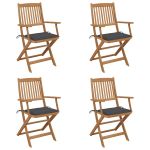 Scaune grădină pliabile cu perne, 4 buc., lemn masiv de acacia GartenMobel Dekor