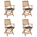 Scaune grădină pliabile cu perne, 4 buc., lemn masiv de acacia GartenMobel Dekor
