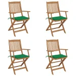 Scaune grădină pliabile cu perne, 4 buc., lemn masiv de acacia GartenMobel Dekor