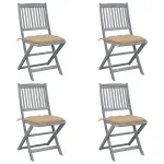 Scaune pliabile de exterior, cu perne, 4 buc., lemn masiv de acacia GartenMobel Dekor