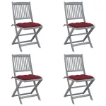 Scaune pliabile de exterior, cu perne, 4 buc. lemn masiv acacia GartenMobel Dekor