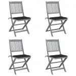 Scaune pliabile de exterior cu perne, 4 buc., lemn masiv acacia GartenMobel Dekor