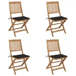 Scaune grădină pliabile cu perne, 4 buc., lemn masiv de acacia GartenMobel Dekor