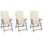 Scaune grădină rabatabile, cu perne, 3 buc., lemn masiv acacia GartenMobel Dekor