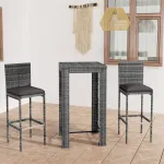 Set mobilier bar de exterior cu perne, 3 piese, gri, poliratan GartenMobel Dekor